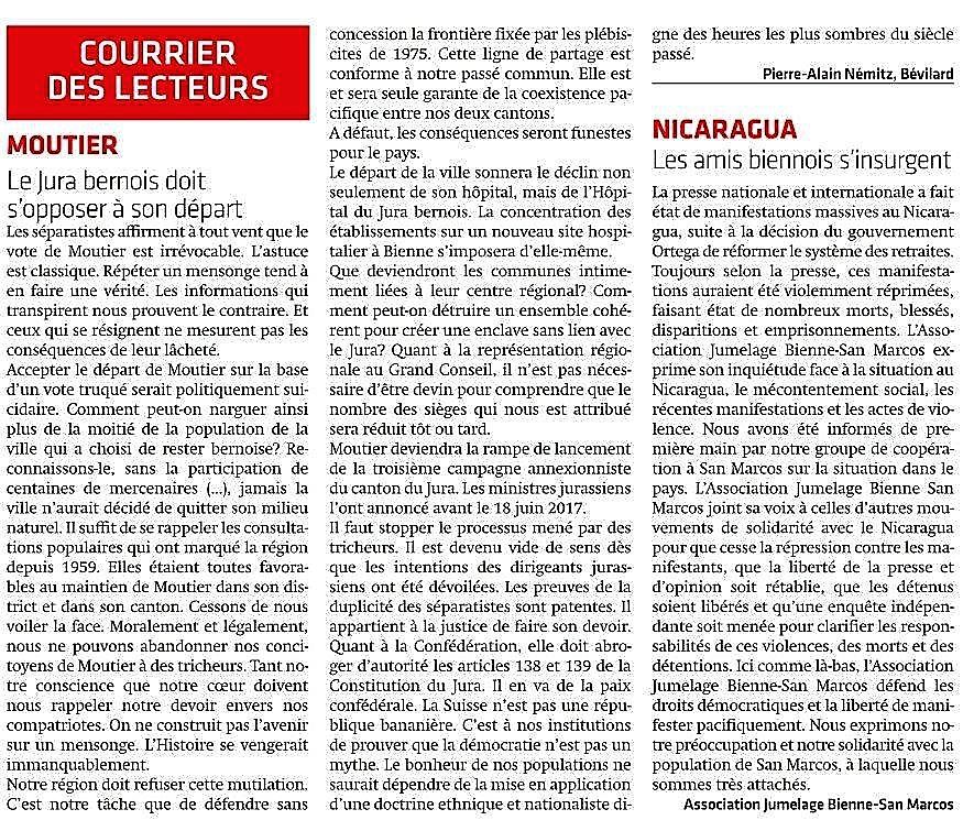 Courrier des lecteurs Le Jura bernois doit s'opposer à son départ - Pierre-Alain Némitz