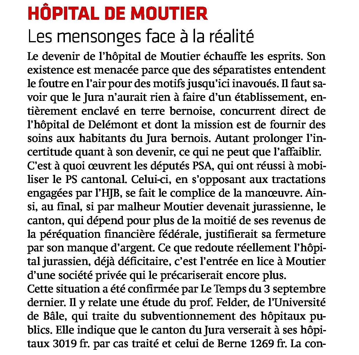 Hôpital de Moutier les mensonges face à la réalité partie 1